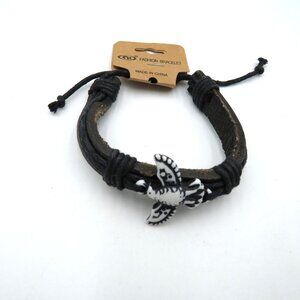 Adjustable Black‎ Leather Cord Bracelet Boho Bird Charm Fashion Wristband